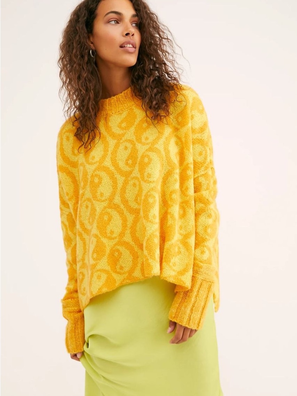 Free People Found My Yin Yang Oversized Mock Neck Sweater Orange Yellow Size XS